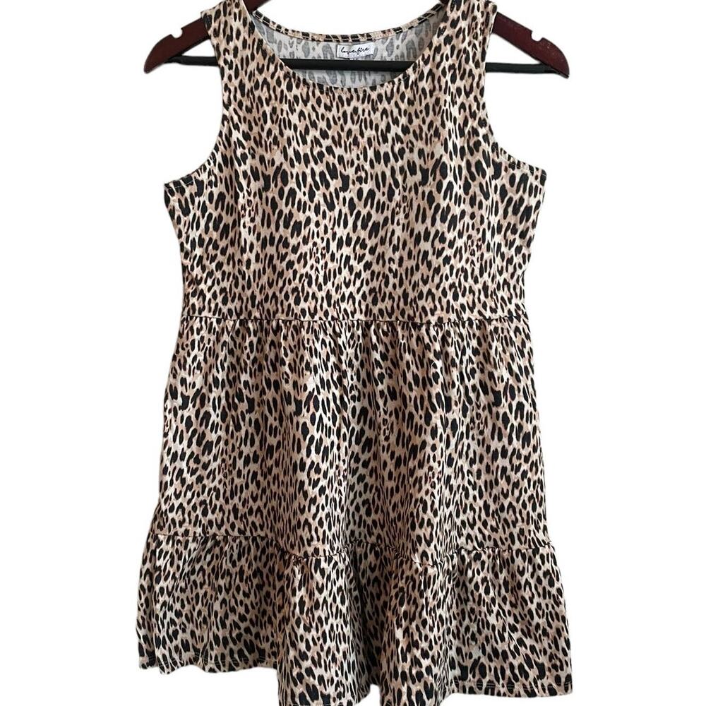 Love Fire Top Dress Girls L Scoop Neck Tank Animal Print Tier Flowy Babydoll NEW